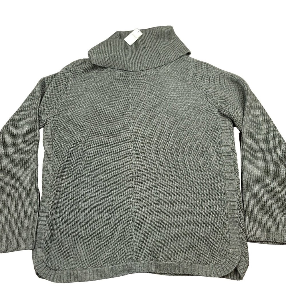 Talbots Womans M Sweater Cotton Blend Cowl Neck‎ Gray Ribbed Knit New NWT